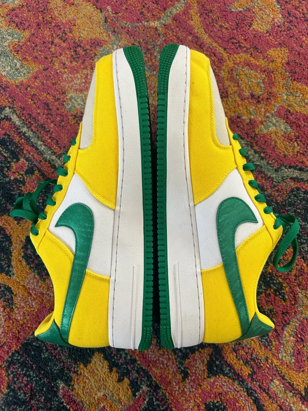 Nike | Men’s White/Yellow/Green Canvas Air Force 1 Lace Up Low Top Sneakers 13